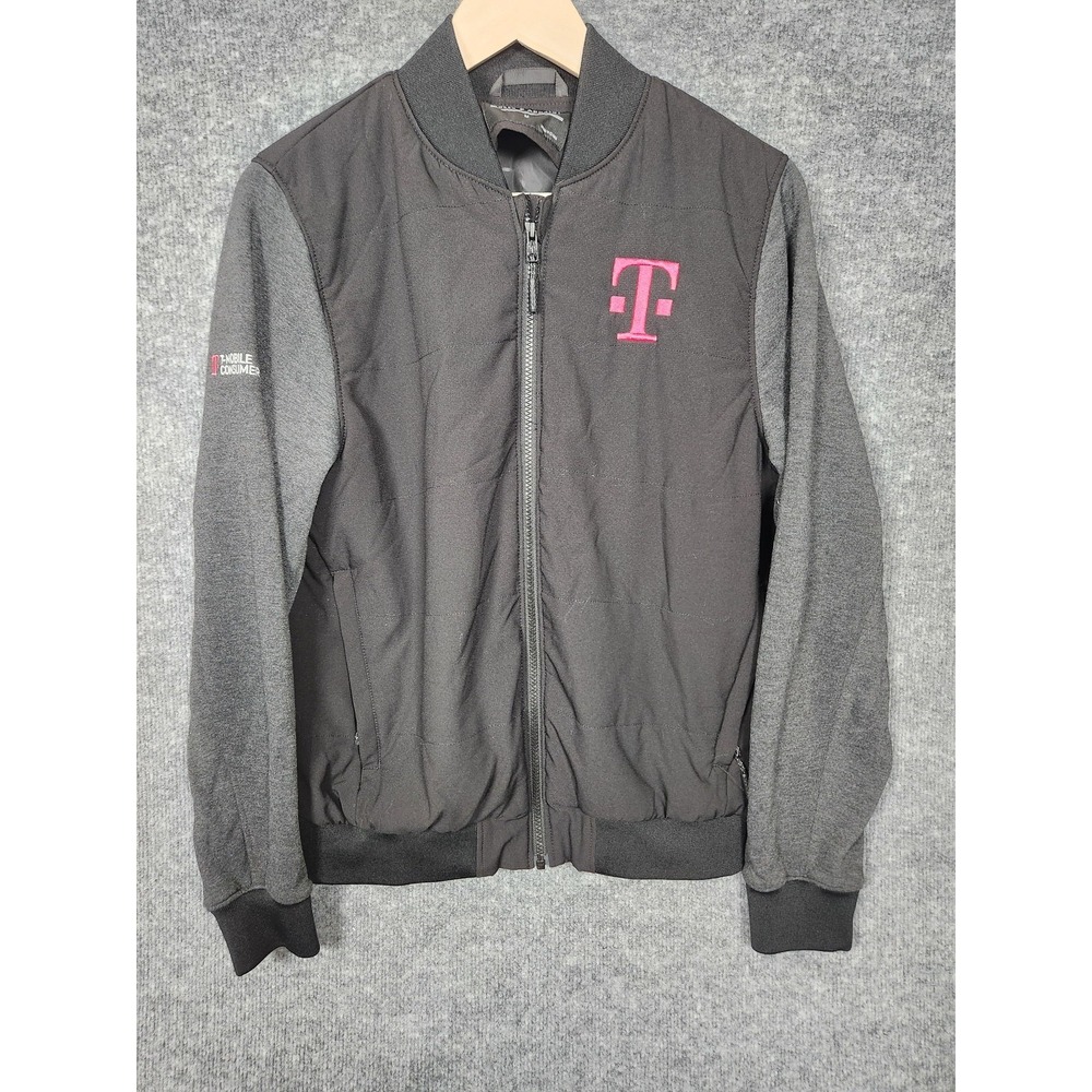 T-Mobile Fossa Apparel Jacket Mens‎ Medium Black Gray Full Zip Bomber Logo